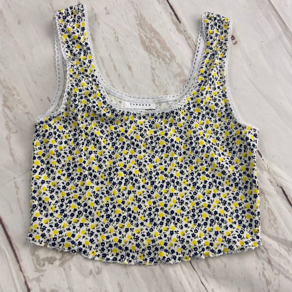 Topshop Tops - Topshop white yellow black floral crop top tanktop